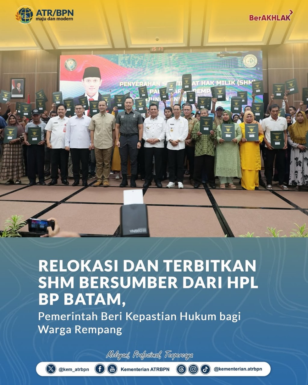 ATR/BPN Terbitkan 161 Sertipikat Hak Milik bagi Warga Terdampak Relokasi Pulau Rempang