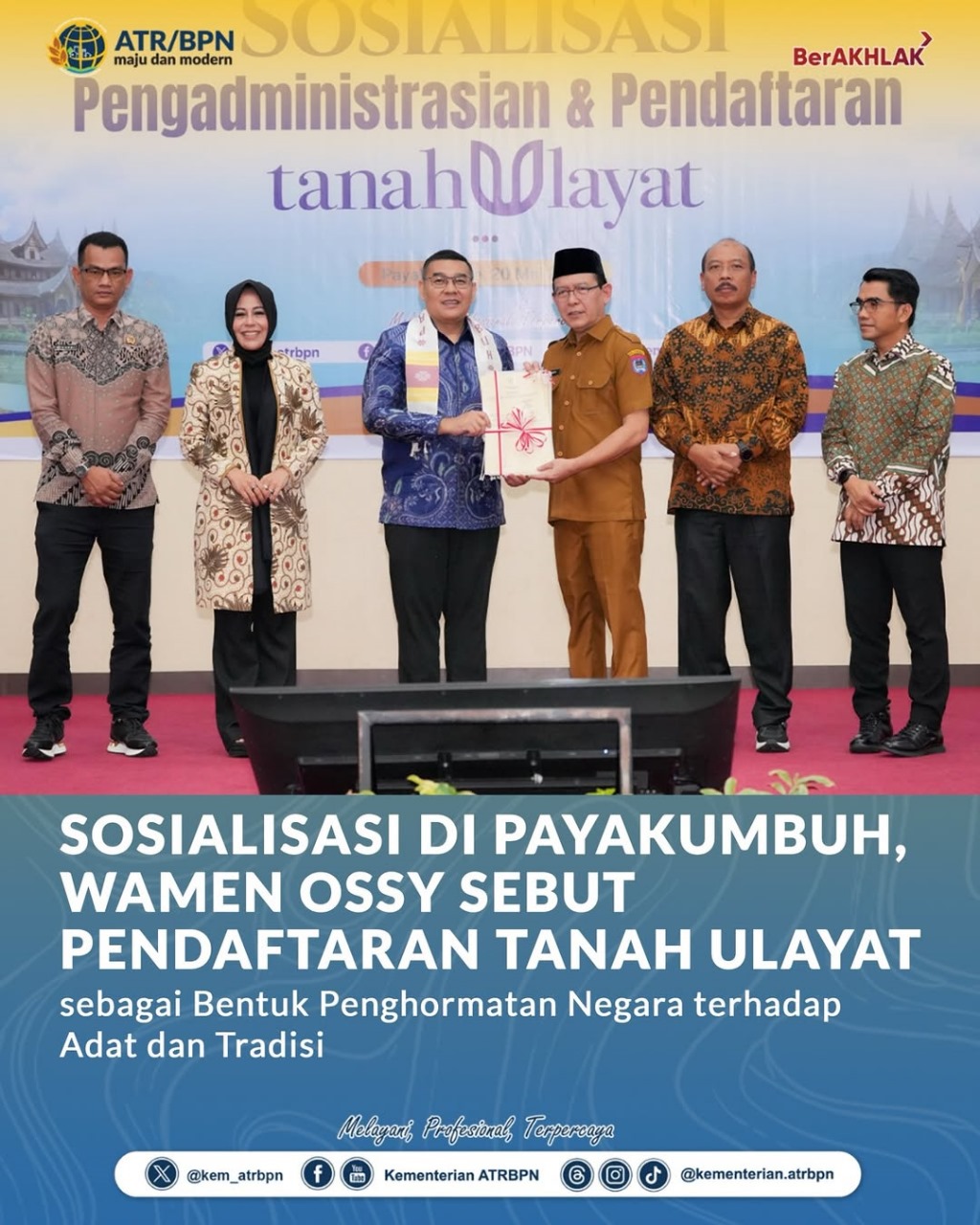 Wamen ATR/BPN Sosialisasikan Program Pendaftaran Tanah Ulayat di Payakumbuh